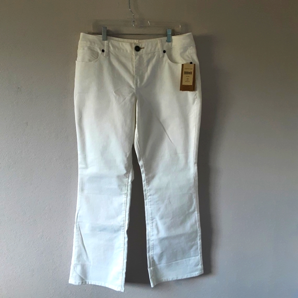 NWT Coldwater Creek White Jeans Sz P14 Wide Leg Trouser Fit High Rise Stretch